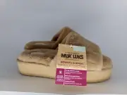 Muk Luks Platform Slippers Medium 7/8 Kirstey Comfy Slide Faux Fur Plush Lined