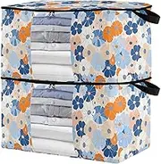 sanluoli 60L 2 Pack Bed Sheet Organizer with Reinforced Handles, clear window Drawers For Closet Organizer