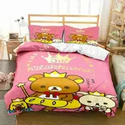 v536 Bed Sheets dCartoon Rilakkuma Bear Bedding Set Duvet Cover Bed Set Quilt Cover Pillowcase Comforter king Queen Size Boys Adult Bedding Set 3-Piec
