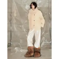 在飛比找ETMall東森購物網優惠-DIDDI MODA原創設計暖冬羊毛外套圓領落肩云朵米色大衣