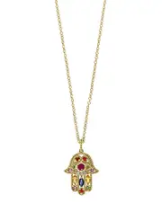 Bloomingdale's Fine Collection Rainbow Gemstone & Diamond Hamsa Pendant Necklace in 14K Yellow Gold, 18