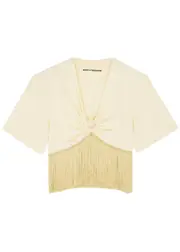 Rabanne Fringed Cotton-blend top - Ivory - 12 12
