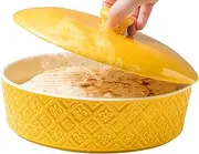 Ceramic Tortilla Holder with Lid, 8.8 inch Tortilla Warmer Server, Microwavable Storage Container, Taco Holder for Mexican Fiesta Party Taco Tuesday, Tortillas Warmer Basket Oven Safe, Yellow