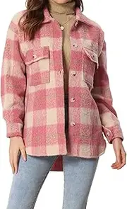 [Allegra K] Women's Plaid Shacket Casual Long Sleeve Button Down Winter Flannel Shirt Jacket