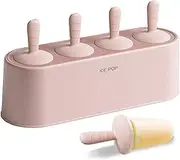 Popsicle Mold Set 4 Pieces Homemade Silicone Popsicle Maker Easy Release Ice Cream Molds Reusable DIY Pop Molds (Pink)