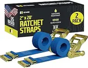Two 2 x 20' E Track Ratcheting Strap Heavy Duty Cargo TieDowns Durable Blue Polyester Tie-Down Ratchet Straps ETrack Spring Fittings Tie Down Motorcycles Trailer Loads by DC Cargo Mall