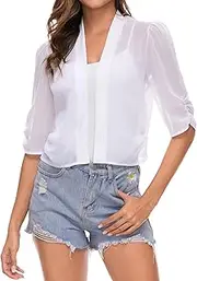 [Famrrifuu] Bolero Women's Chiffon Festive Shoulder Jacket Half Sleeve Elegant Short Cardigan Light Thin Bolero Jacket