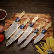 Handmade HAND FORGED DAMASCUS STEEL CHEF KNIFE Set Kitchen Knives, Bone Handle