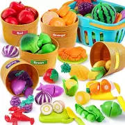 Learning Play Food Set for Toddlers – Cutting Food & Color Sorting Toy for Presc