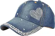 [Aisi] Bling Baseball Cap Women Sparkly Rhinestone Denim Jean Baseball Cap Fashion Snapback Hip Hop Hat Sun Hat