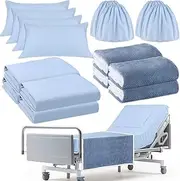SmoothNovelty 16 Pcs Hospital Bed Sheets Set, Soft Knitted Standard Sheets Quality, Include Fitted Sheet, Quilt Cover, Pillow Case and Blanket (Blue)