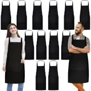 12 Pack Bib ApronBlack Aprons BulkUnisex Black Plain Aprons with 2 PocketsBla...