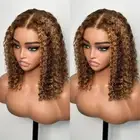 Highlight Color Short Bob Wigs Deep Wave 13x4 Lace Frontal Wigs Brazilian Human