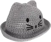 [Ipetboom] Cartoon Outdoor Bucket Hat Weaving Summer Sun Protection Hat for Beach Wide Brim Circumference Grey