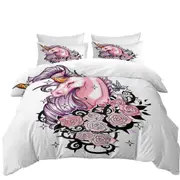 Sad Pink Unicorn and Roses Quilt Cover