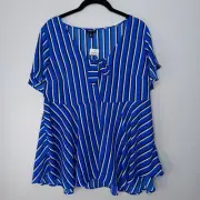 Torrid Women’s Shirt Striped Peasant Blouse Blue Cap Sleeve Size 00 NWT
