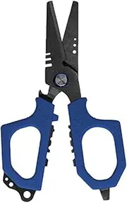 Dual Serrated Blades Fishing Scissors Molybdenum Vanadium Steel Braided Line Shears Blue