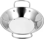 WATIIFUFU Double Handle Stainless Steel Wok Flat Bottom Hot Pot for Seafood Cooking Heat Resistant Kitchen Utensil for Household Use and Induction Stoves