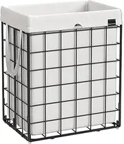 SONGMICS Laundry Hamper, 23.8 Gal (90L) Laundry Basket, Collapsible Clothes Hamper, Removable and Washable Liner, Metal Wire Frame, for Bedroom Bathroom, Black and White ULCB190W01