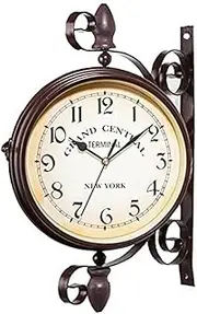Wall Clock Garden Clocks Station Wall Clock Double Sided Retro Antique Wall Clock, Mute, for Indoor Outdoor Garden-B