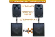 E-Lektron Quad 552 2800W Pro Audio Set with 2X12" inch Active Speakers 2X15" Subwoofer and Stand for Event DJ Party Disco Night