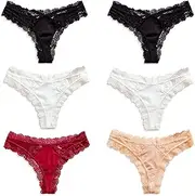 [Cinvik] Womens Thong Underwear Sexy Panties Black Thongs Black Comfortable Undies Wine Red Ladies Underwear Pack, 6pcs-wine Red/Black/Nude/White, Large