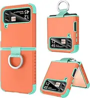 [BENTOBEN] Samsung Galaxy Z Flip 3 Case, Z Flip 3 5G Case, Heavy Duty 2 in 1 Full Body Rugged Shockproof Protection Cover with Ring Girls Women Boy Men Covers for Galaxy Z Flip 3 6.7, Orange/Mint