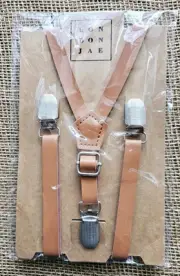 London Jae Ring Bearer Brown Leather Look Suspenders Adjustable Boys Small 21"