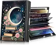 [WZCJDHMJ] Metal Women Wallets,Small Credit Card Holder for Women Ladie Men Wallet with 6 Card Slots, Bible Book Moon Flowers