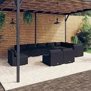 Patio Furniture Sets 10 Piece Garden Lounge Set with Cushions Poly Rattan Black