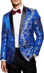 [COOFANDY] Men's Stylish Dragon Floral Suits Fashion Slim Fit One-Button Blazer Jacket