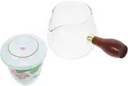 COLLBATH 1Set Premium Glass Tea Kettle with Wooden Handle Heat Resistant Glass Teapot for Home Office Elegant Design for Loose Leaf Tea Brewing Practical Decorative