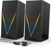 Desktop Computer Speakers w/ 6 Colorful RGB Lights Headphone Jack Enhanced Bass