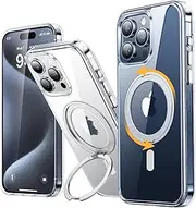 andobil for iPhone 15 Pro Max Case [360° Ring Stand] [Compatible with Magsafe] Military Drop Protection Non-Yellowing Magnetic 15 Promax Slim Thin Phone Case for Men Women - Clear, 6.7 Inches