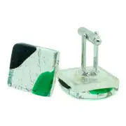 Murano Glass Cufflinks Square Green Silver Black Millefiori Venice Wedding