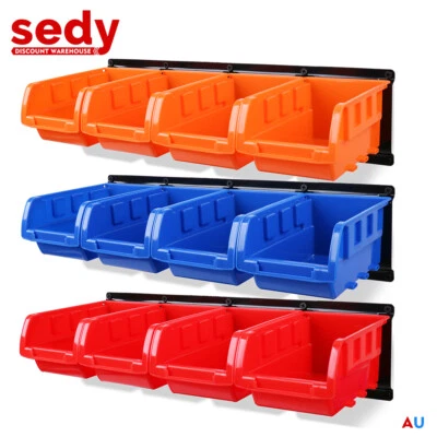 12Pc Storage Bins Wall Mount Parts Rack Tool Organizer Box Garage Workshop Box