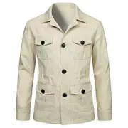 Mens Coats Safari Jacket Linen British Retro Gentry Suit Pockets Outerwear Fashion Solid Color Male Tops beige 5XL
