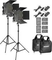 Neewer 2-Pack Bi-Color LED Video Light and Stand Kit with (4)Battery and (4)Charger-660 LED with U Bracket and Barndoor(3200-5600K),3-6.5 Feet Adjustable Light Stand for Studio,YouTube Shooting