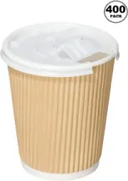 400 PACK Ripple Wall Insulated Disposable Paper Coffee Cups with Lids 8 oz.