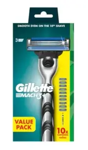 Gillette Mach3+ Value Pack Handle with 10 Cartridges