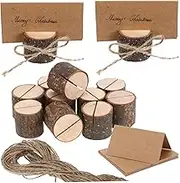 BIUDECO 20Sets Place Card Holders Tree Stump Design Table Number Stands for Weddings Conferences and Events with Cards and Jute Rope for Elegant Table Decorations