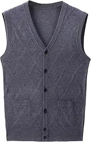 [JEShifangjiusu] Men's Button Knitted Cardigan Vest Wool Blend V Neck Sweaters Lightweight Tank Top with Pockets, Grey D4, Medium
