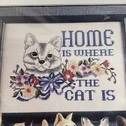 NEW Home is Where the Cat Is Counted Cross Stitch Kit Astor Place Kitten Flowers