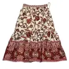 House of Harlow Skirt Womens M Red Floral Linen Blend Midi Tiered Boho Western