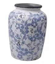 Light Blue White vase Flower Ceramic Porcelain Vintage Chinoiserie Medium