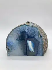 Set of 2 Blue Agate Geode Crystal Bookends, Heavy Gemstone Book Holder Pair