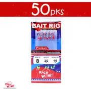 50pks Size 8 Fish WOW! Sabiki Rig 6 Red hooks Mylar Skin Glow bead Piscatore