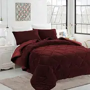 Ramesses Teddy Fleece Comforter Set, Queen, Burgundy