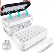 Ice Cube Trays with Lid & Bin - 64 Ice Cubes, Easy Release, Black Set