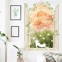 在飛比找蝦皮商城優惠-五象設計 壁貼 窗貼 植物貓咪假窗貼畫 卧室沙發背景 牆面裝